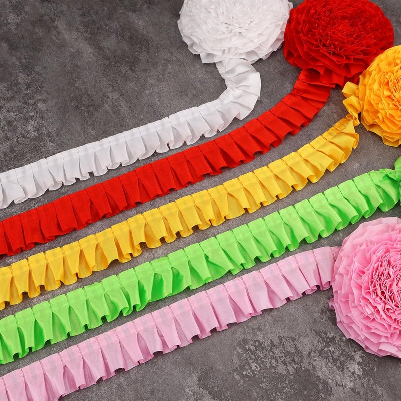 AIETSYEI White Ruffle Pleated Lace Trim Satin Ribbon Gather Ruffle Edge for Applique Sewing Crafts, Home Decoration - Image 3